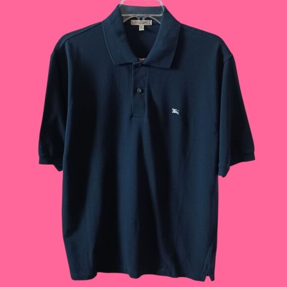 Burberry London Polo Shirt Short Sleeve Embroidered Logo Navy Blue Medium - Picture 1 of 10